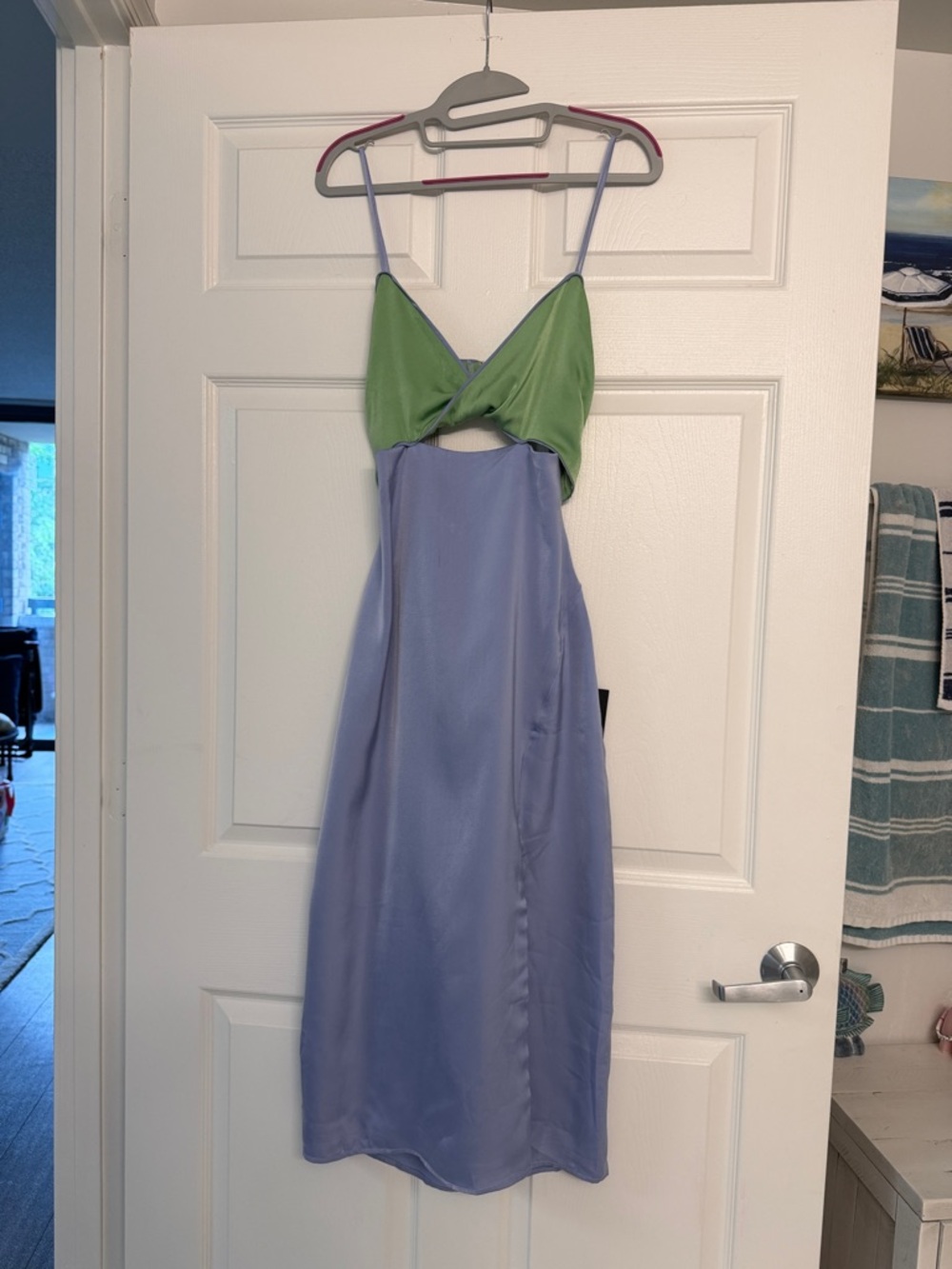 Lulus Perfect Pairing Light Blue Colorblock Satin Cutout Midi Dress - Size S